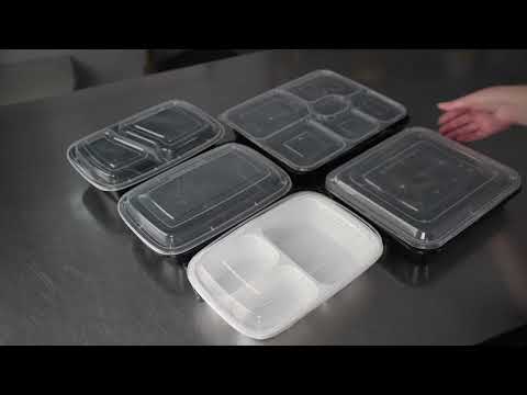 Asporto 53 oz Black Plastic 6 Compartment Food Container - with